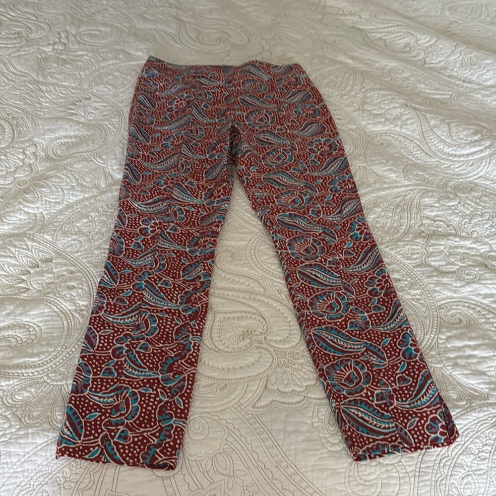 Veronica Beard Linen Pants Paisley Print Skinny Crop Honolulu Size 2 Preppy
